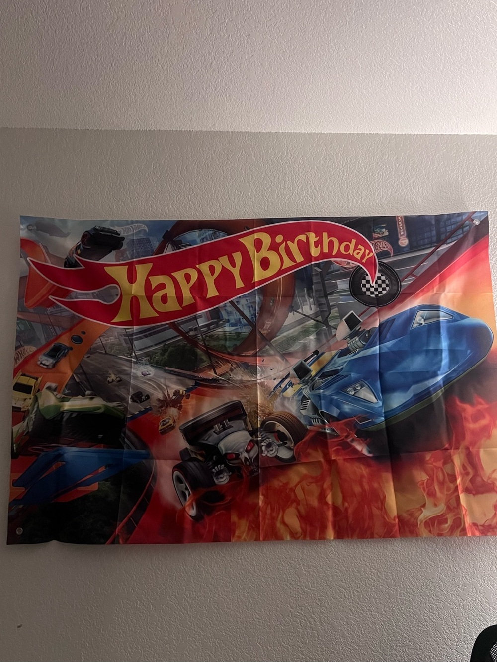 Hot Wheels Happy Birthday Banner Tapestry Wall Hanging Party Decoration 60x40